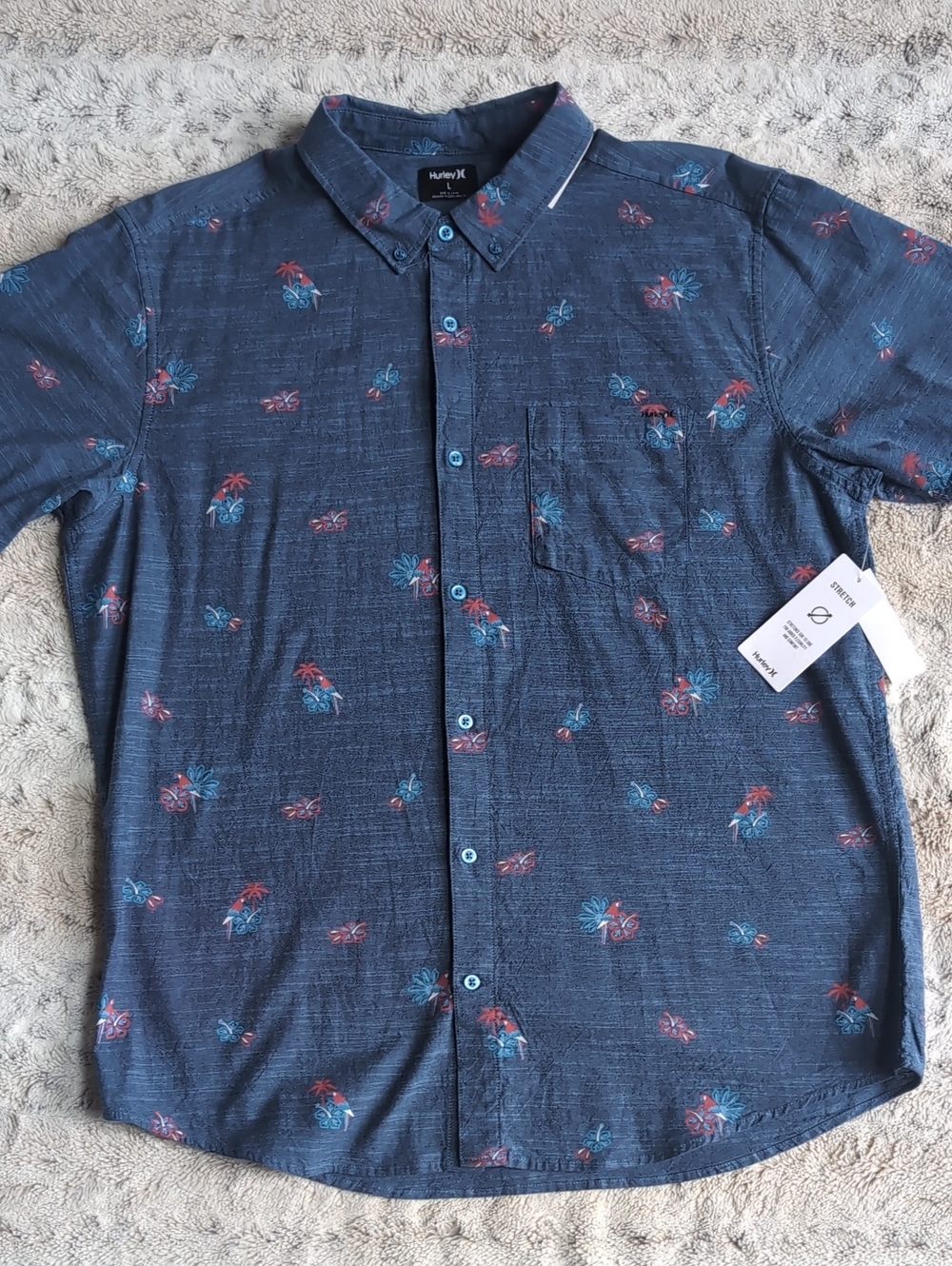 Hurley One and Only Stretch Floral Parrot Print Short Sleeve Shirt